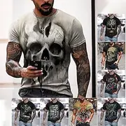 Men's Skull Graphic Prints Shirt T Shirt Tee Retro Shirts Short Sleeve T shirt 3D Print Round Neck Shirt Vintage Designer Retro Street Daily Holiday Black Gold