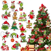 Christmas Tree Ornaments 24PCS Hanging Furry Green Grinchmas Decorations Charms Xmas Holiday Party Home Indoor Festive Seasonal Display Gift