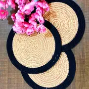 Polypropylene Round Black Trivet Dining Table Place Mat (23 cm) Approx. 3 pcs