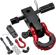 Krimocy Shackle Hitch Receiver 2 Inch with 3/4" D Ring Shackles and 5/8" Trailer Hitch Lock Pin 43000 Lbs Break Strength Heavy Duty Receiver Kit for Vehicle Recovery Off Road