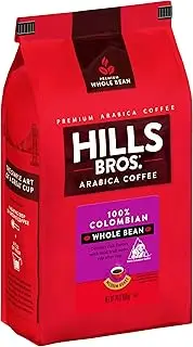 Hills Bros. 100% Colombian Whole Bean Coffee, Medium Roast, 24 Oz. Bag - Roasted Arabica Coffee Beans, Smooth Balanced Flavor