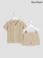 River Island Natural Textured Revere Top and Shorts Set (W40139) | $69