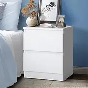[OIKITURE] Minimalist 2-Drawer White Bedside Table