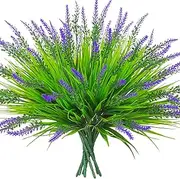 maoodoo 8 Bundles Artificial Monkey Grass Fake Lavender Flowers Outdoor UV Resistant Plants No Fade Faux Shrubs for Garden Window Box Porch Front Patio Office Home Decor (Purple)