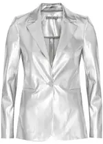 Alice + Olivia Breann Metallic Vegan Leather Blazer - Silver - 12 (UK16 / XL) 12 (UK16 / XL)
