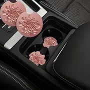 2 Pcs Car Cup Holder Coasters Rose Gold Car Coaster Universal Non-Slip Car Cup Mat with Finger Notch Car Rubber Drink Coaster Car Interior Accessories for Women Men