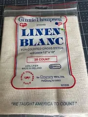 Ginnie Thompson Linen Blanc For Counted Cross Stitch. 28 Ct. 12" x 18"