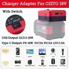 Power Phone Charger For OZITO 18V Battery Adapter Power Source w/USB&Type-C Port