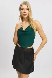 Green Cowl Neck Top Backless - Size 14L, Women's Crop Top