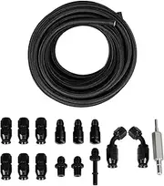 Grcfumo 6AN 3/8in Fuel Line Fitting Kit, PTFE and Rubber Fuel Line Hose, Leakproof Fuel Hose Fitting Adapter Kit with Connectors for LS Swap EFI System