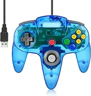 Wired USB N64 Controller, FISUPER Classic Video Game Controller USB Gamepad for Windows PC MAC Raspberry PI Retropie (Clear Blue)