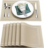 Bxzandya Placemats, Set of 6, Heat and Stain Resistant Washable Indoor Placemats
