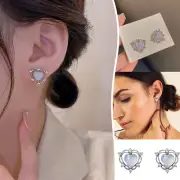 925 Sterling Silver Birthstone Opal Created Heart Shaped Stud Earrings For