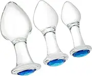 Crystal Anal Plug Bum Plugs Jewelry Anal Trainer Toys Glass Massage Butt Plug Large Medium Small Anal Stimulation Sex Toy for Unisex Masturbation (Light Blue)