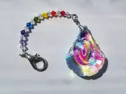 Crystal faceted prism 63 AB suncatcher with clasp and 4"chakra Australia beads