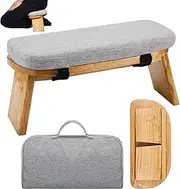 Bamboo Meditation Bench with Carrying Bag, Meditation Kneeling Stool Portable Yoga Meditation Bench Ergonomic Foldable Prayer Stool with Soft Cushion for Kneeling Sitting Prayer Extended Practice