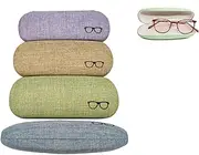 [JRGTDS] 4 Pcs Glasses Case Hard Shell Eyeglasses Case, 4 Glasses Cleaning Cloth, Unisex Portable Protection, Linen Fabrics Eyeglasses (4 Colours)