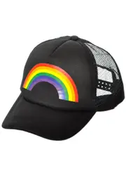 Rainbow Print Snap Back Black Fabric Trucker Cap