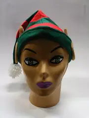GREEN & RED FELT ELF HAT w/ EARS ADULT HOLIDAY ACCESSORY SIZE LARGE