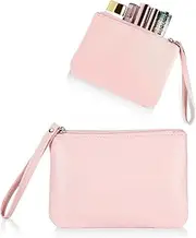 Small Makeup Bag for Purse Mini Cosmetic Pouch Zipper Little Wristlet, Tiny Make Up Organizer Lipstick Feminine Product Car Change Coin Holder for Women, 4.5 x 6.5 Clutch Stadium Approved, 1 Pink,