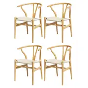 Set of 4 Dining Chairs Wooden Rattan Seat Wishbone Back