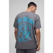 Mens Charcoal Oversized Fall Out Boy Band License Printed T-Shirt