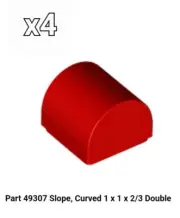 NEW LEGO x4 49307 RED Brick Modified Brick 1x1x1/2 Curved Top Rounded 6278441