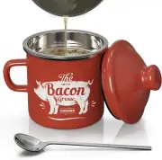 PGYARD Mini Bacon Grease Container with Strainer - 15OZ Enamel Grease Saver, Far