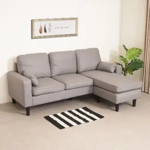 《Homelike》黛芙妮科技布L型沙發(附抱枕x2) 布沙發 長條沙發