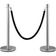 Crowd Control Stanchion, Set of 2 Pieces Stanchion Set, Stanchion Set with 5 ft/1.5 m Black Velvet Rope, Silver Crowd Control Barrier with Sturdy Concrete and Metal Base - Easy Connect