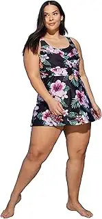 [Autograph] Womens Swimwear - Plus Size Black Swim Dress - One Piece - Summer - Floral - 2024346-902