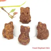5pcs Cute Cat Statue Natural Stone Crystal Hand Carved Fossil Elephant Skin
