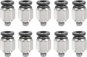uxcell 10pcs Push to Connect Fittings 1/4" Tube OD x 10-32" UNF Thread Male Straight Union Fittings Copper Quick Connect Pneumatic Fittings for Semi Truck Trailers Air Brake System, Black