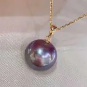 1pcs handmade 16MM purple shell pearl pendant free 18K chain Lucky Easter Women