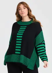 [TS] Taking Shape Stripe Wool Mix Jumper Size 14 in Jewel Green / Black - Plus Size Women's Knitwear Jewel Green / Black