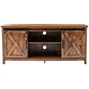 NNEOBA Farmhouse Barn Door TV Stand Wood Media Console Storage Cabinet Entertainment Center Living Room TV Cabinet Table