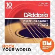 10 Pack of D'Addario EJ17 Acoustic Guitar Strings Phosphor Bronze 13-56 Medium