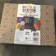 Art 101 Draw & Sketch Color Your Own Carrying Case 58 Pieces New