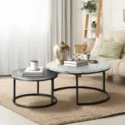 Oikiture Set of 2 Coffee Table Round Nesting Side End Table White & Grey