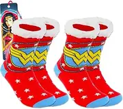 [DC Comics] Wonder Woman Socks for Women Set - Bundle with 1 Pair of Wonder Woman Slipper Socks, 1 Pair of Wonder Woman Crew Lenth Socks Plus Bookmark | Wonder Woman Socks for Adults, Multicolor, 4-10