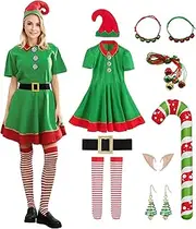 Angenster Elf Costume for Men Christmas Costumes 9pcs Set Santa's Helper Costume Fancy Dress Deluxe Adult Christmas Outfit for Christmas,Holiday,Cosplay Party