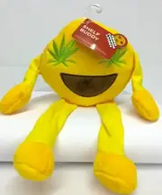 Emoji Shelf Buddy Plush Yellow Round Soft Stuffed Toy with Green Leaf Design