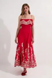 Tall Embroidered Applique Strappy Midi Dress