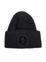 Black Wool Logo Knit Beanie