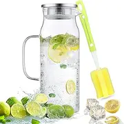 2L 68 Oz Glass Water jug with lid and Handle, Refrigerator Jar, Iced Tea and Homemade Juice Jar, Heat-Resistant Borosilicate Glass Hot/Cold Water Jar.
