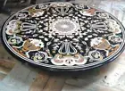 30" black Marble Table Top dining coffee side inlay Pietra Dura antique Decor s8