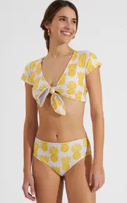 La DoubleJ Bardot Top Pineapple Sunflower White at Nordstrom, Size Large