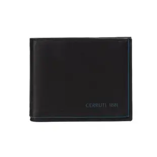 【Cerruti 1881】限量2折 義大利頂級小牛皮4卡零錢袋短夾皮夾 5420M 全新專櫃展示品(黑色 贈禮盒提袋)