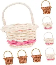 KITANDOVE 8pcs Mini Rustic Hand Woven Baskets with Handle Natural Decorative Storage Baskets for Play Home Decor and Tidy Organization