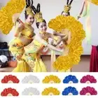Folding Peacock Silk Fans Long Imitation Performance fan Square Dancing